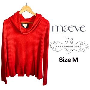 Anthropologie Maeve Womens Sweater Winterscape Cowl Neck Peplum XL Orange